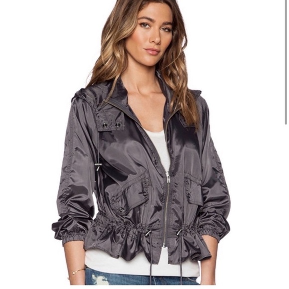 Free People Jackets & Blazers - Free people rain / windbreaker charcoal grey zip up jacket rip stop parachute